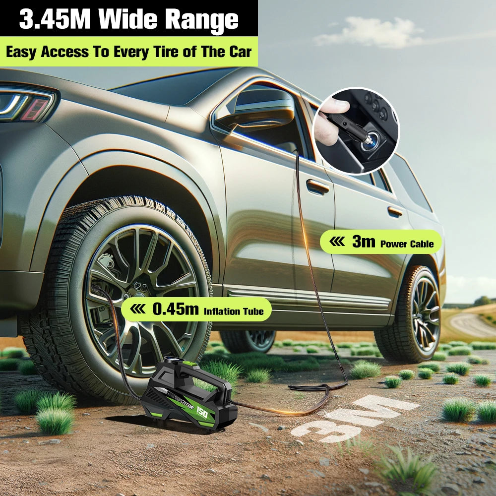 CARSUN Portable Wired Car Tire Air Pump – Mini Compressor with Extended Power Cord, for Cars, Motorcycles & Bicycles ,tool