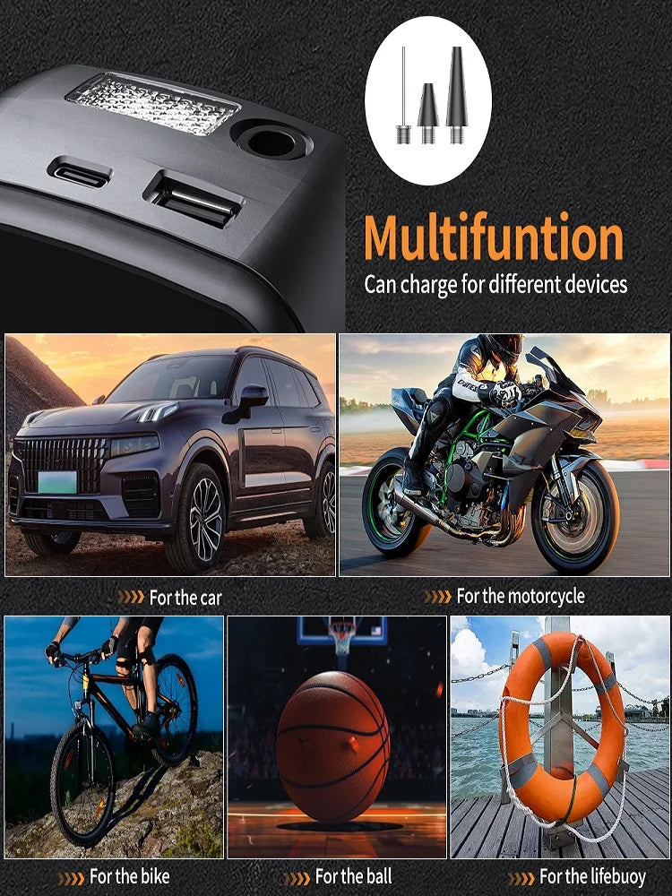YIJU Car Air Pump Electric Portable Tire Inflator Intelligent Digital Tire Inflator For Car Motorcycle Bicycle Air Compressor