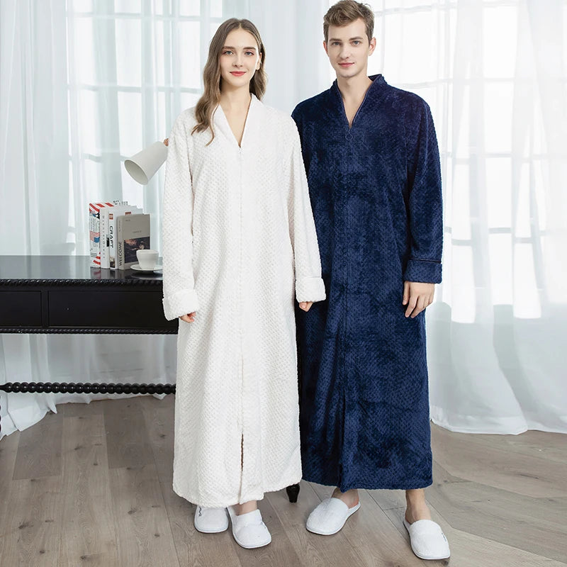 Women's Long Zip-Up Flannel Bathrobe, Plus Sizes