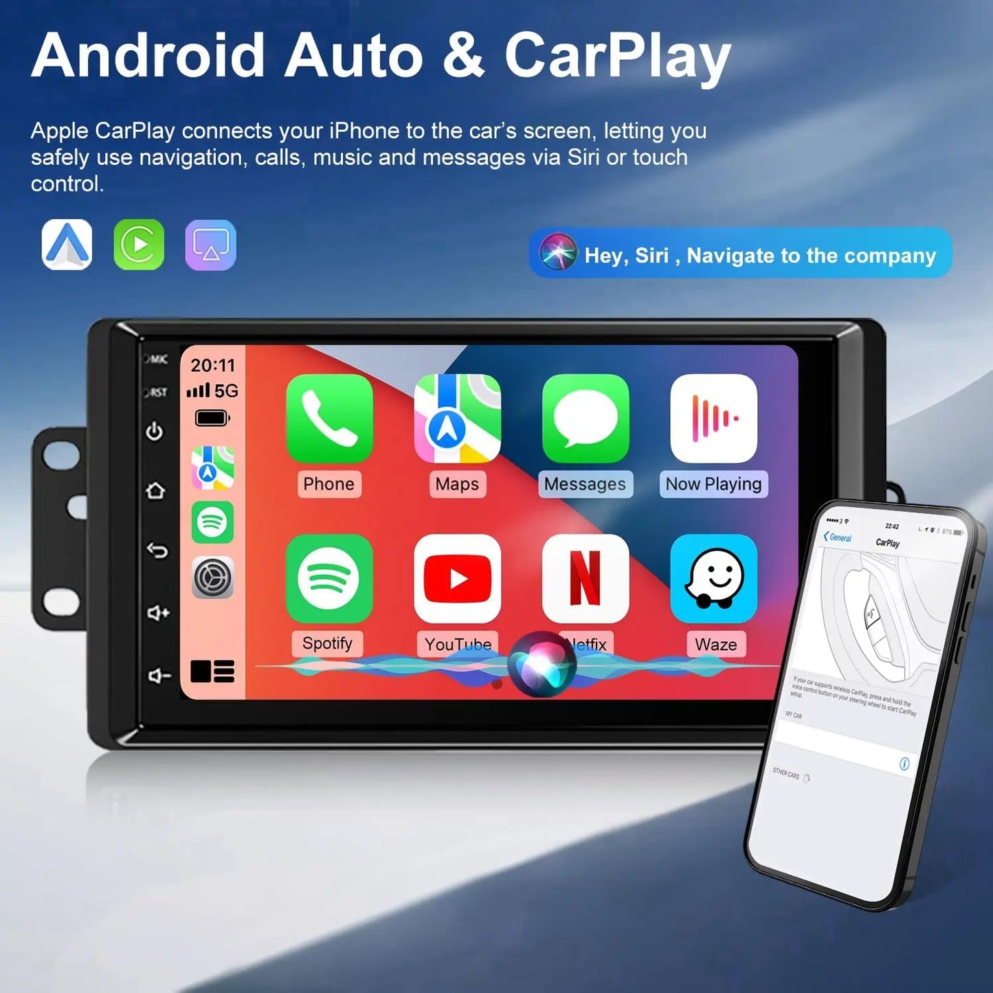 7inch Android 13 Touch Screen Car Stereo Radio 2+64GB GPS Navigation For Chevy Silverado 1500/2500/3500 2003-2006 Tahoe 2003-2006 GMC Sierra 1500/2500/3500 2003-2006 Yukon 2004-2006 Support CarPlay Backup Camera Bluetooth AHD