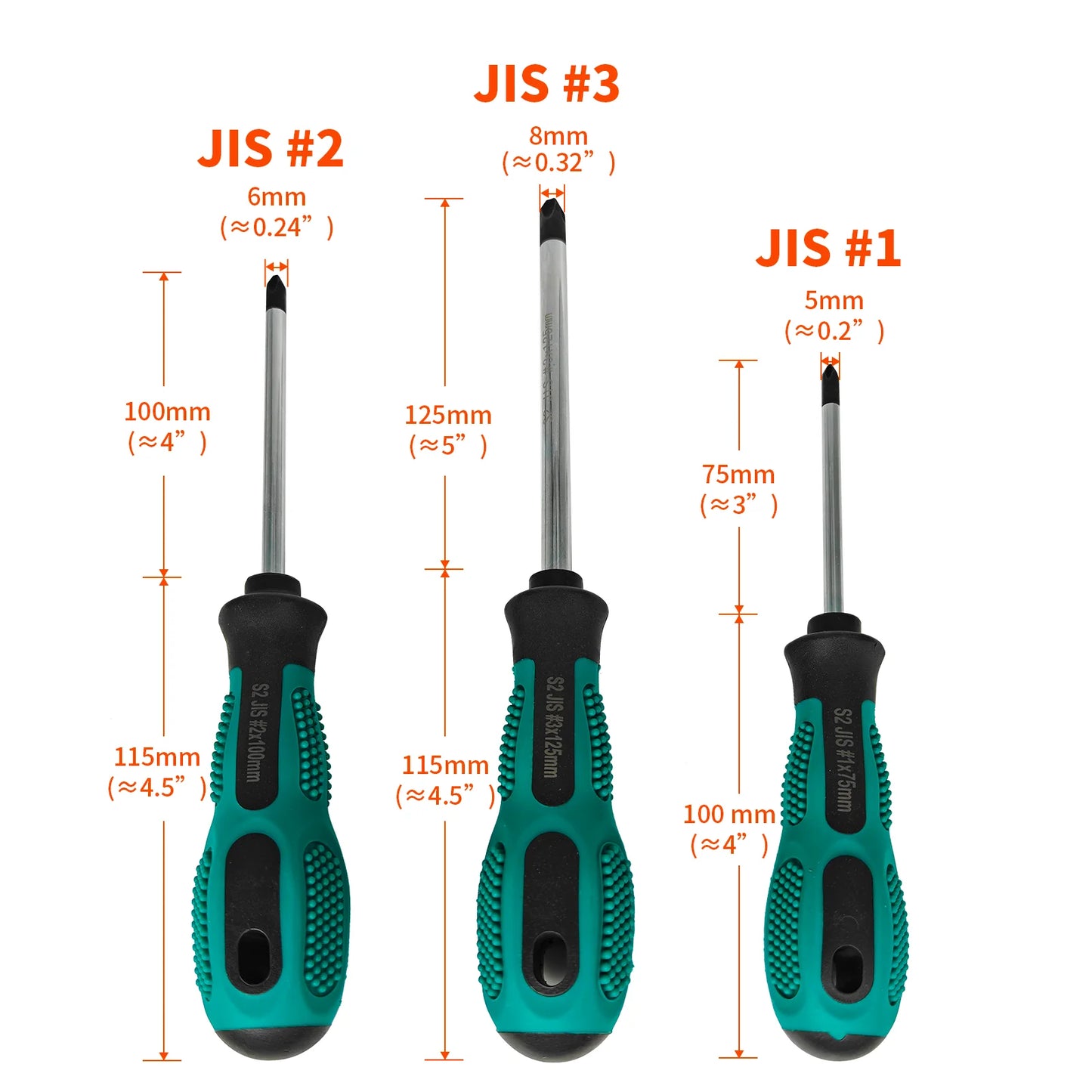 3Pcs JIS Screwdriver Set(#1+#2+#3) with Magnetic Tip, S2 Alloy Steel,For Japanese Standard Screws For Japanese Motorcycles, Cars