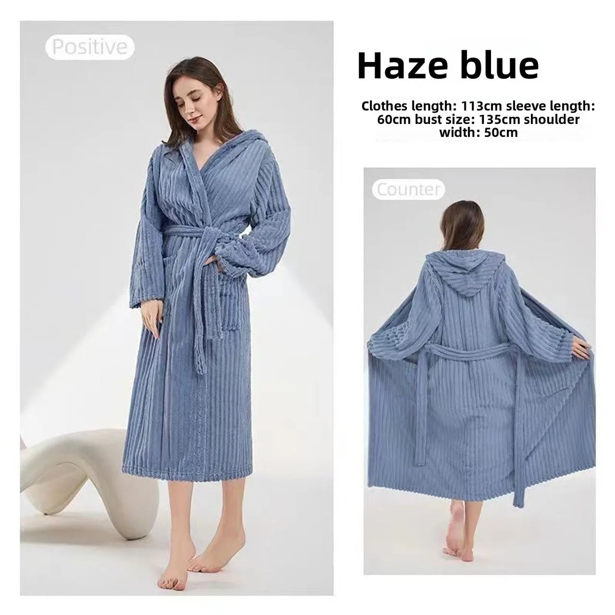 Women's Hooded Coral Fleece Bathrobe - Plus Size Winter Robe - photo 9