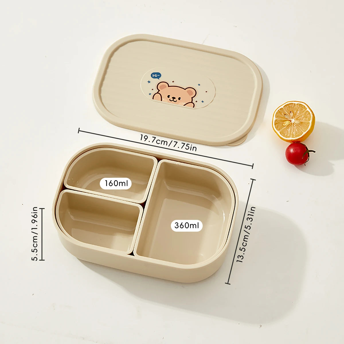 WORTHBUY 3 Grids Microwave Plastic Lunch Box Portable Detachable Fruit Bento Box Stackable Food Container For School Office