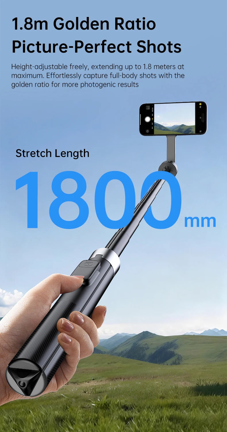 Double-side Magnetic Phone Selfie Stick with Remote Auto-Open 1.8m Extendable Tripod for iPhone 17 16 15 Pro Live Streaming Vlog