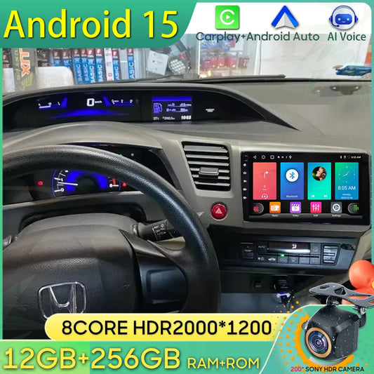 Car Stereo with Apple CarPlay & Android Auto, Compatible with Honda Civic 9 (2012-2015)