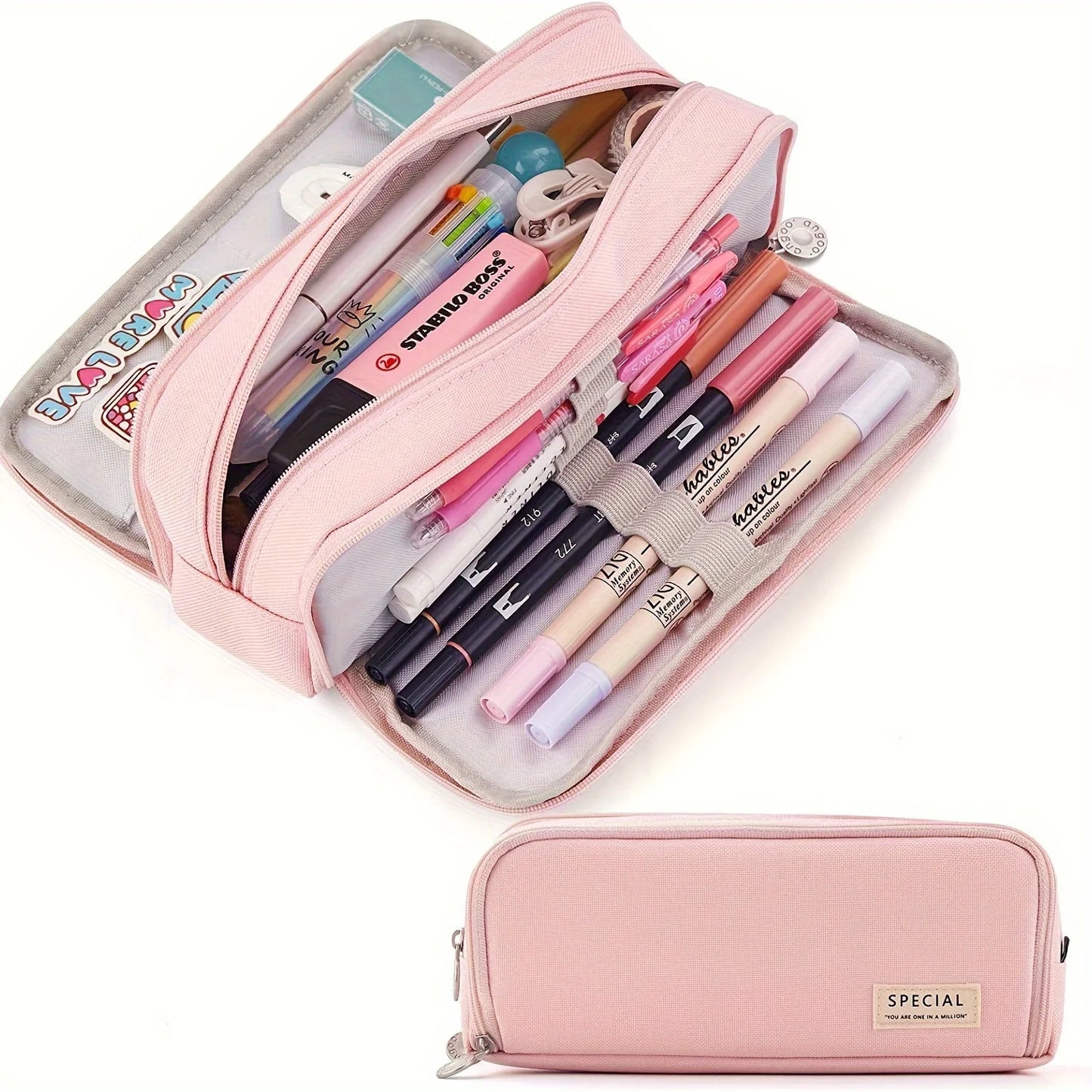 Pink girl-style pencil case with multiple layers and large capacity, sturdy and durable. Perfect partner for stationery storage