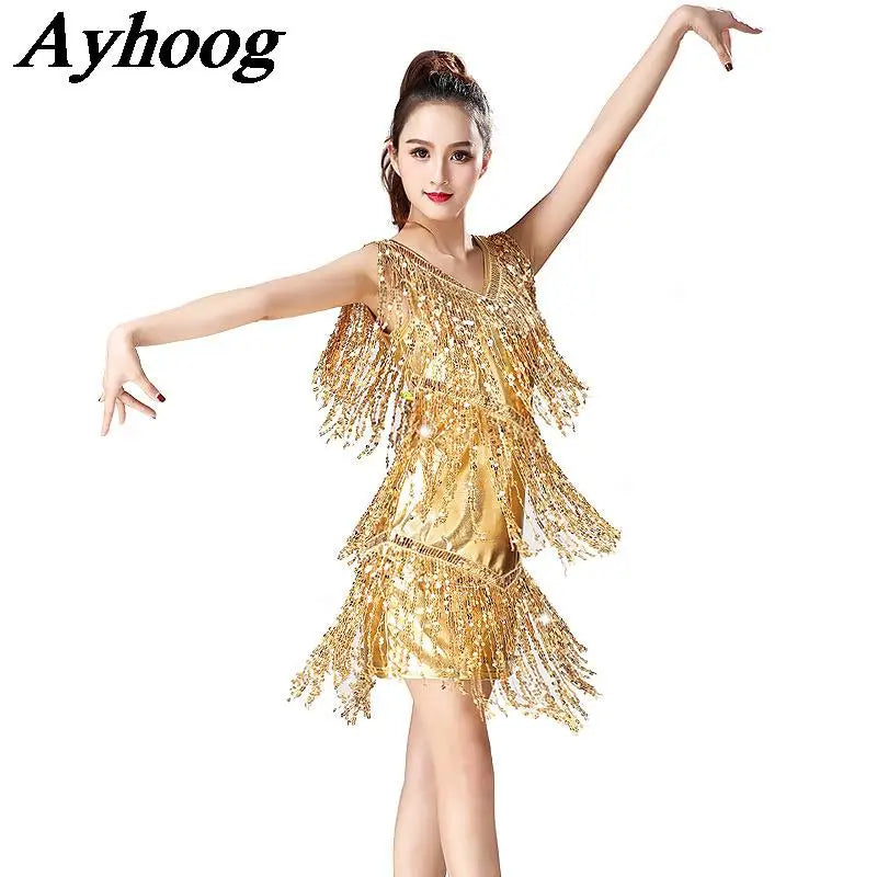 Women's sequin tassel Latin dance dress