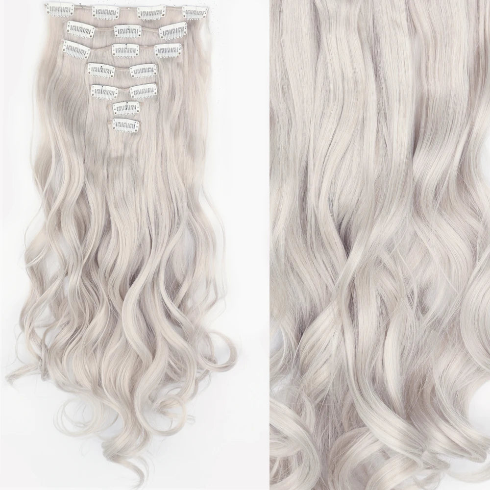 7Pcs/Set 16 Clips Hair Extension Black Long Straight Natural Hair Ombre Hairpiece Heat Resistant Fiber for Women Hairstyle