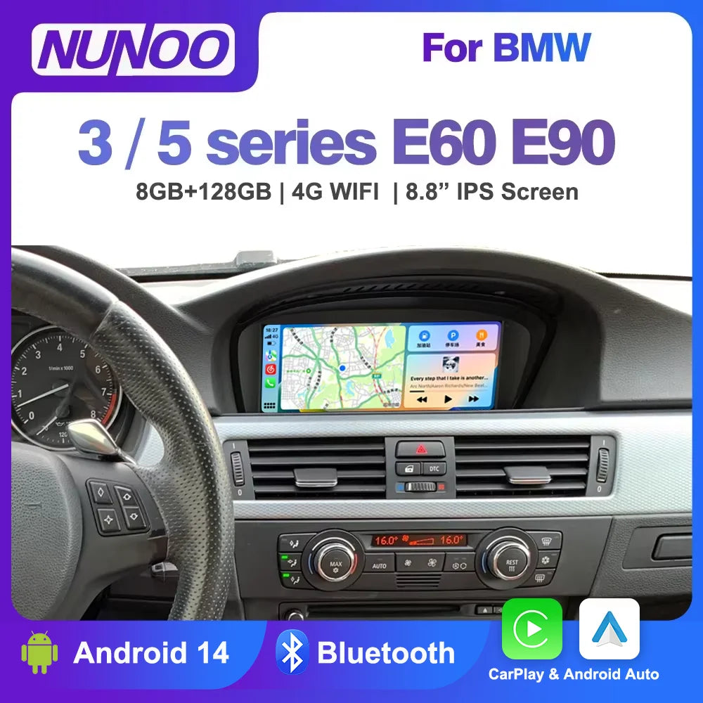New Android 14 Wireless CarPlay Screen For BMW E60 E61 E62 E63 E90 E91 E92 2005-2012 Car Multimedia Player GPS Radio Navigation
