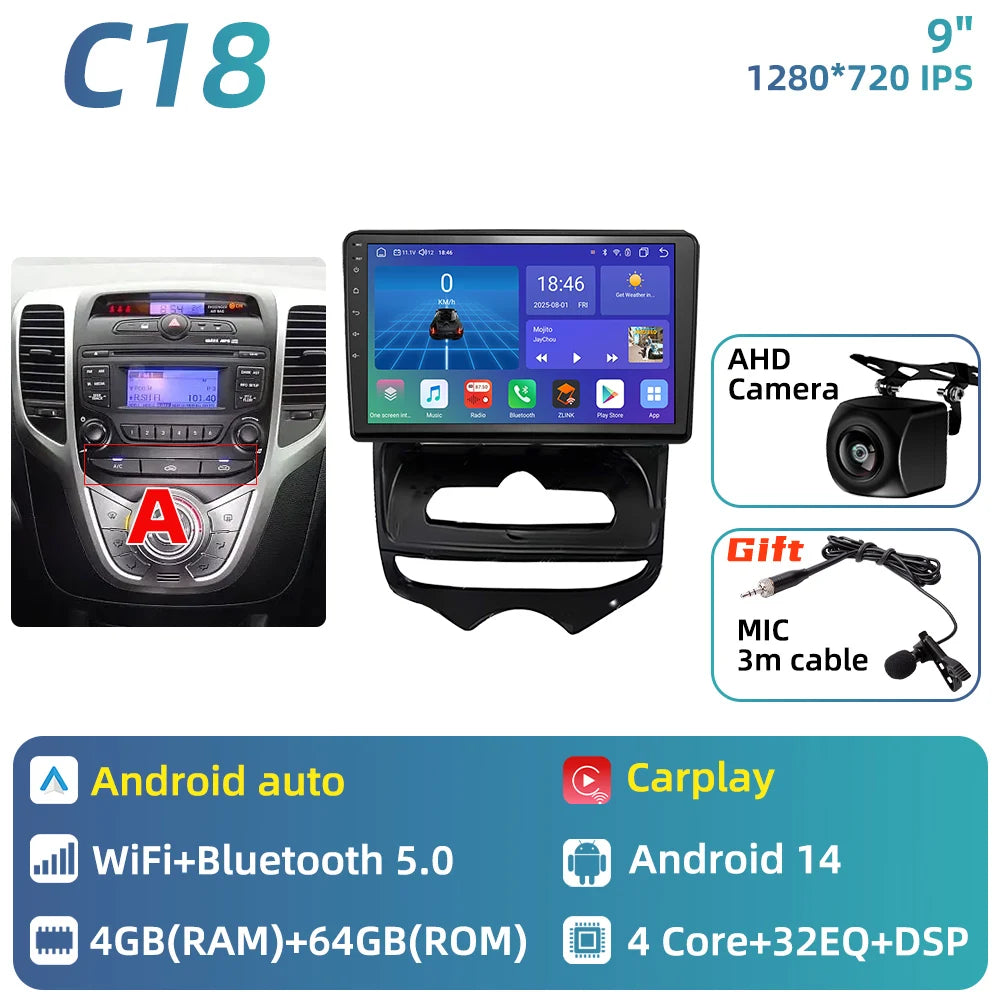 Car Stereo with Apple CarPlay & Android Auto, Compatible with Hyundai ix20 (2010-2023)