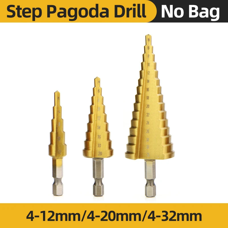 TOOLEYE HSS Titanium Step Drill Bit Set — Stepped Drills for Metal & Wood