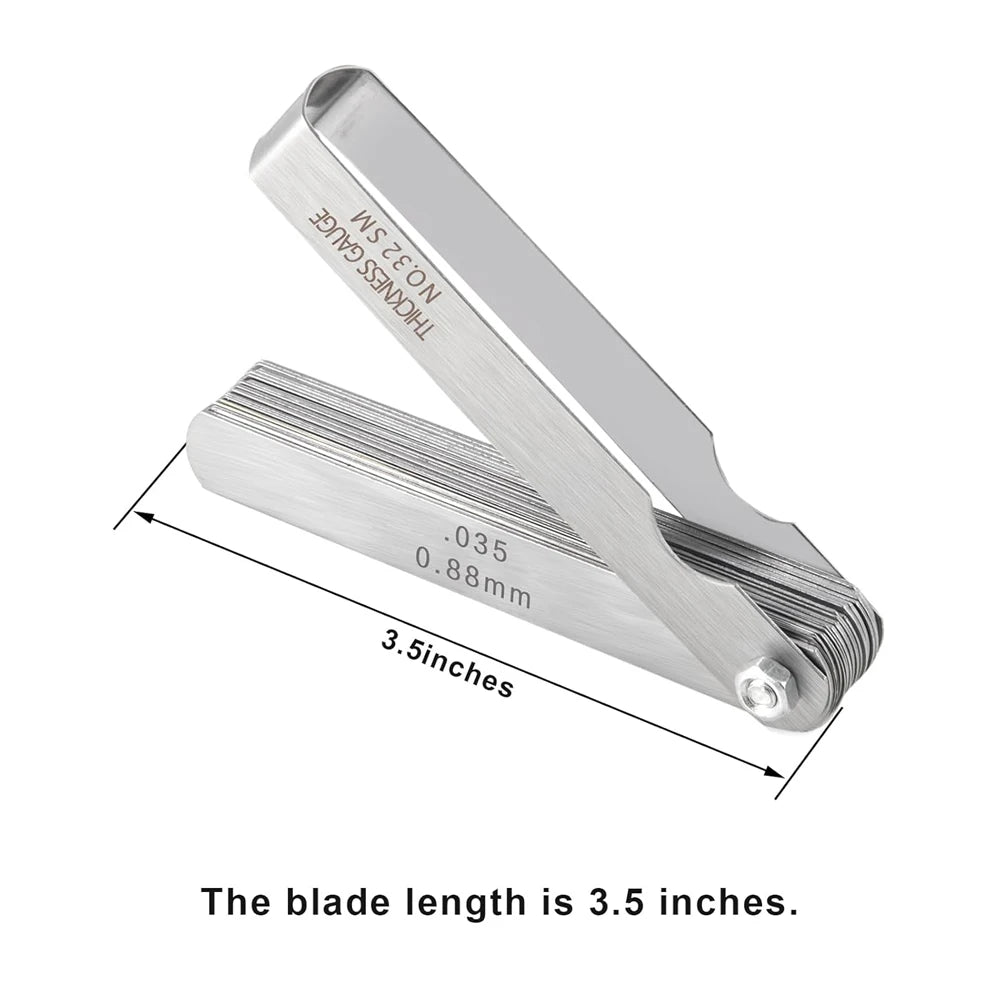 32 Blades Feeler Gauge Set Stainless Steel Dual Marked Metric and Standard SAE Valve Thickness Gauge Gap Measuring Tool