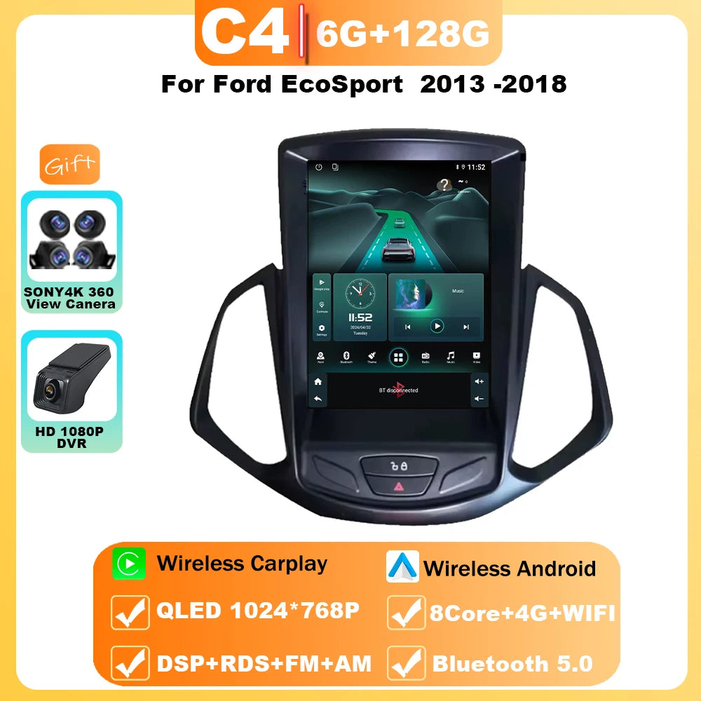 9.7" Car Stereo with Apple CarPlay & Android Auto, Compatible with Ford EcoSport (2013-2018)