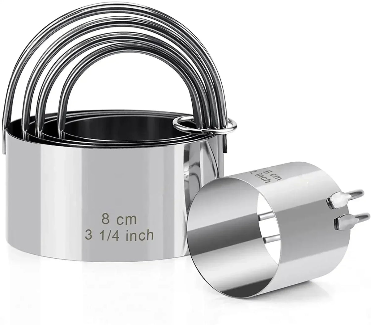 5-Piece Round Cookie Cutter Set - Stainless Steel with Handle
