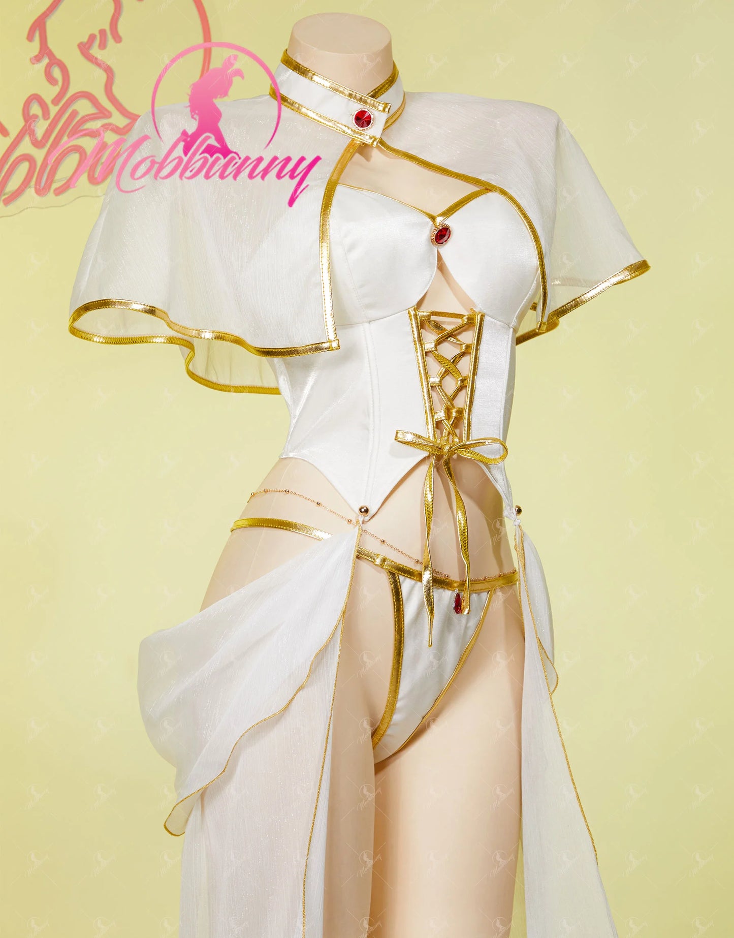 Mobbunny Women's Lingerie Set Top Skirt and Cape with Panty and Thigh-high Stockings Cosplay Costume