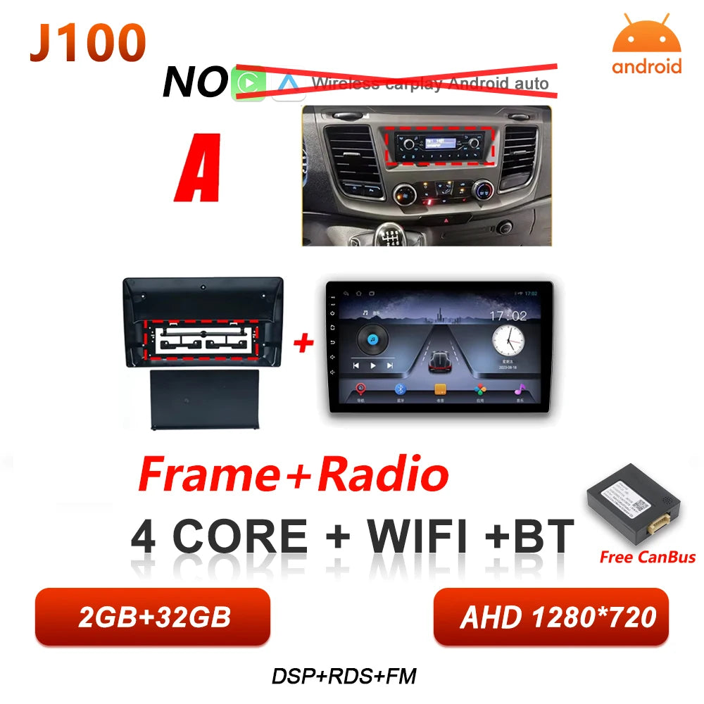 Android 16 Auto Car Radio For Ford Transit Custom 350 Transit V363 Wireless Carplay Multimedia Player GPS Navigation DSP 5G Wifi