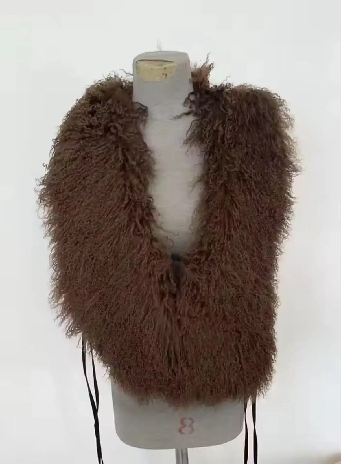 Fluffy Luxury  Real Mongolian Fur Halter Vests Women Solid Deep V-Neck Backless Bandage Sleeveless Jackets Top Outerwear Coat