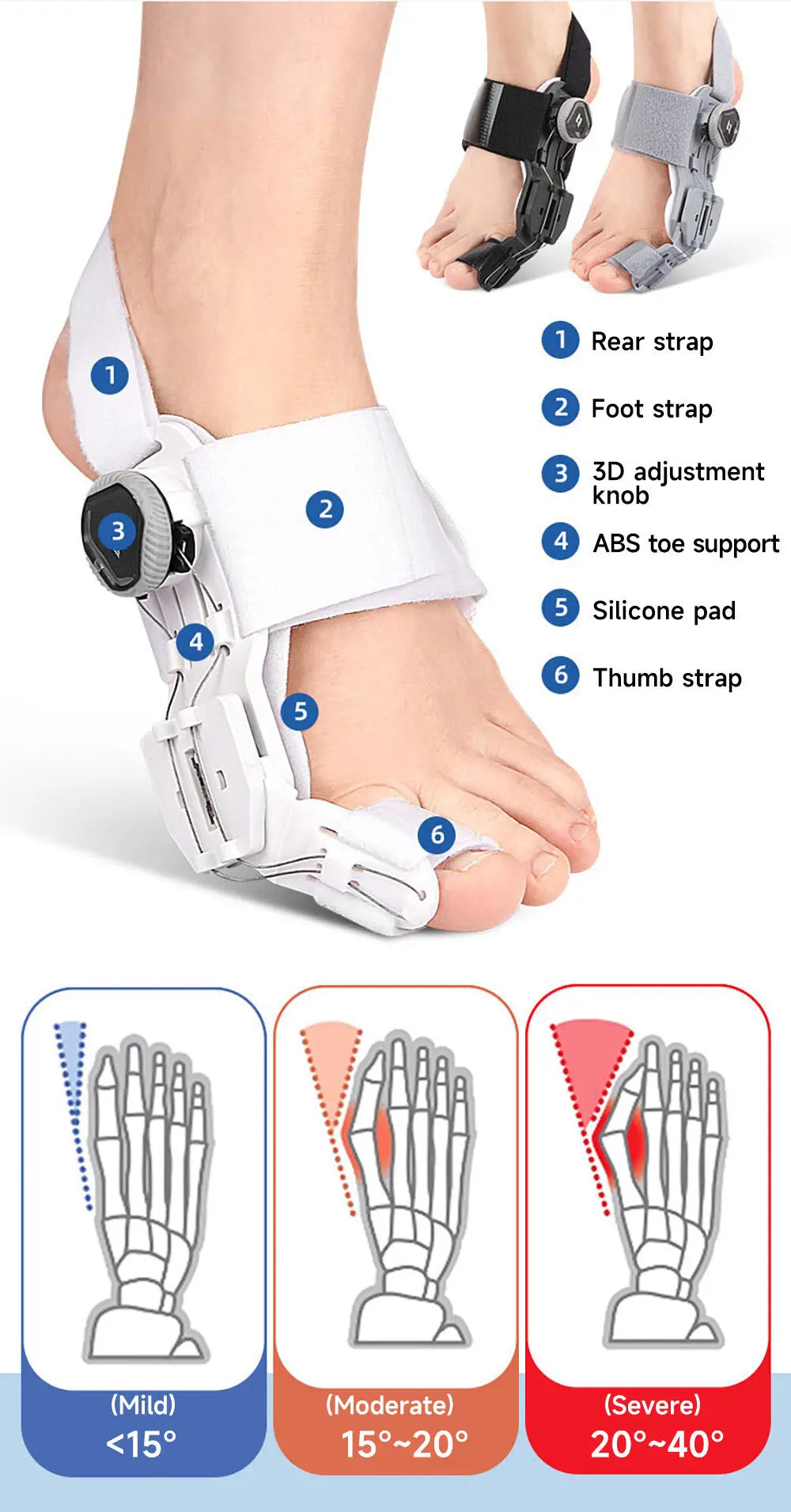 Toe Straightener Bunion Corrector Unisex Valgus Adjustable Toe Corrector Rotatable Separator Splint Braces for Left Right Foot