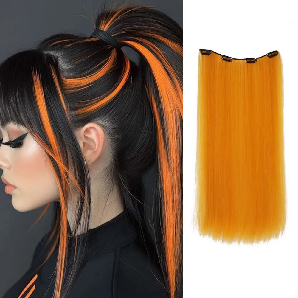 22inch Long Straight colorful Synthetic Hair Extensions - Invisible Clip-In, High Temperature Resistant, Easy to Wear for Women
