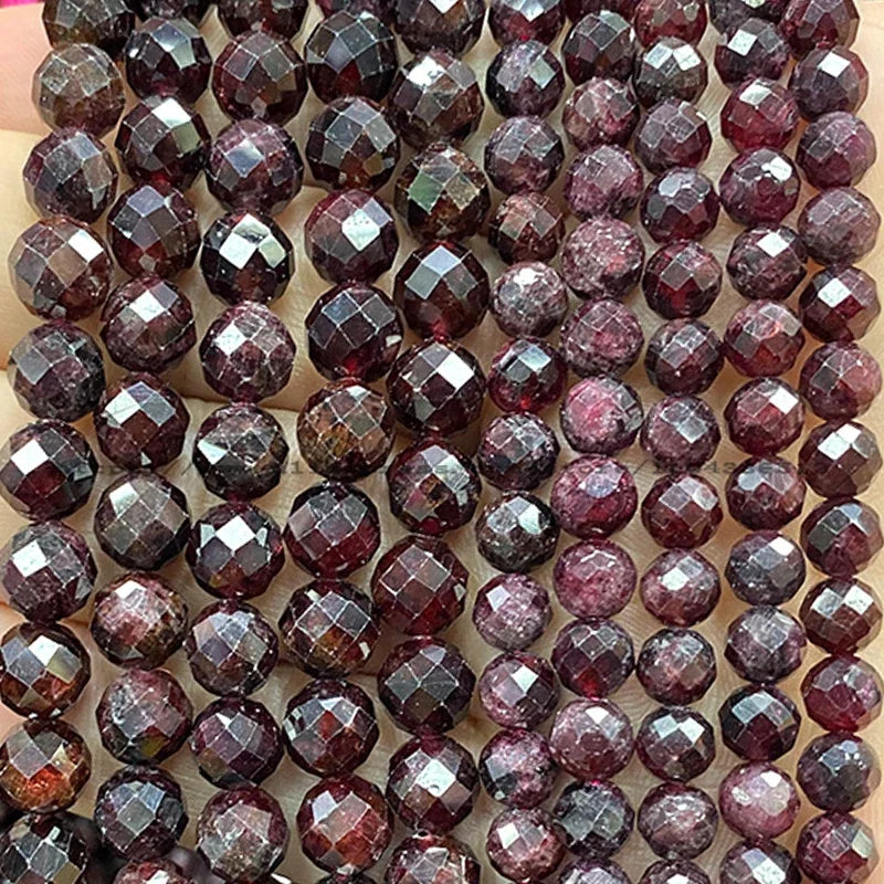 Natural Gem Stone Faceted Round Red Garnet Loose Spacer Beads for Jewelry Making Diy Earrings Bracelets Charms Accessories