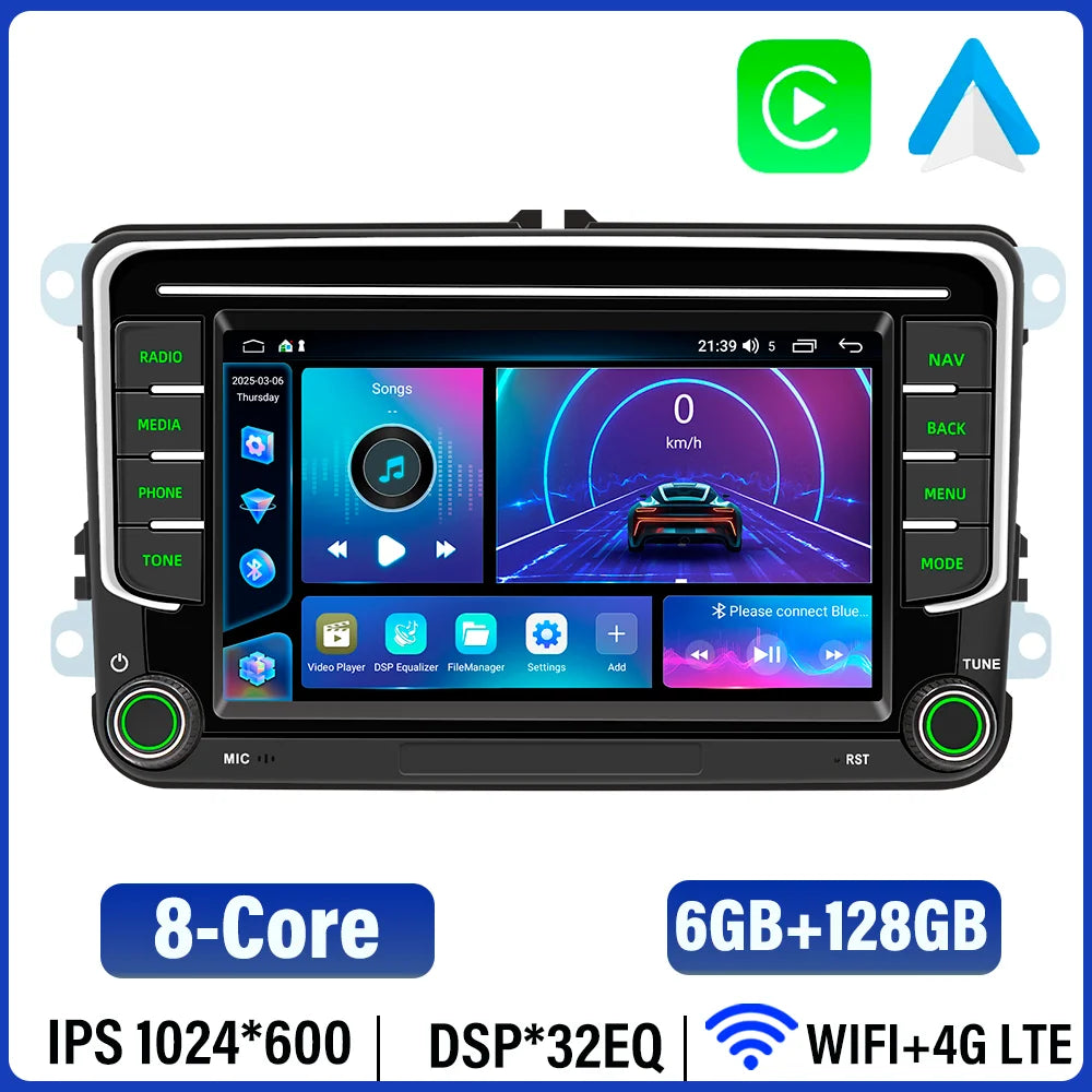 BQCC 7'' Android 13 Octa Core Car Player For Volkswagen VW CC Passat B7 Polo Golf 5 6 Jetta uy5 uy6 Carplay Mirrorlink WIFI GPS