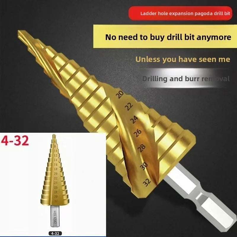 HSS Step Drill Bit Set, Hex Titanium Cone Hole Cutter 4-32mm