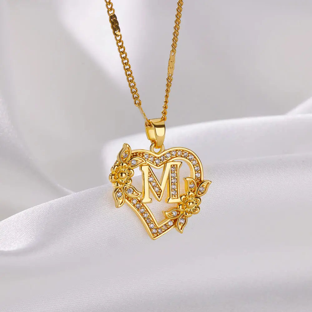 Initial Heart Necklace – Gold-Tone A-Z Letter Pendant