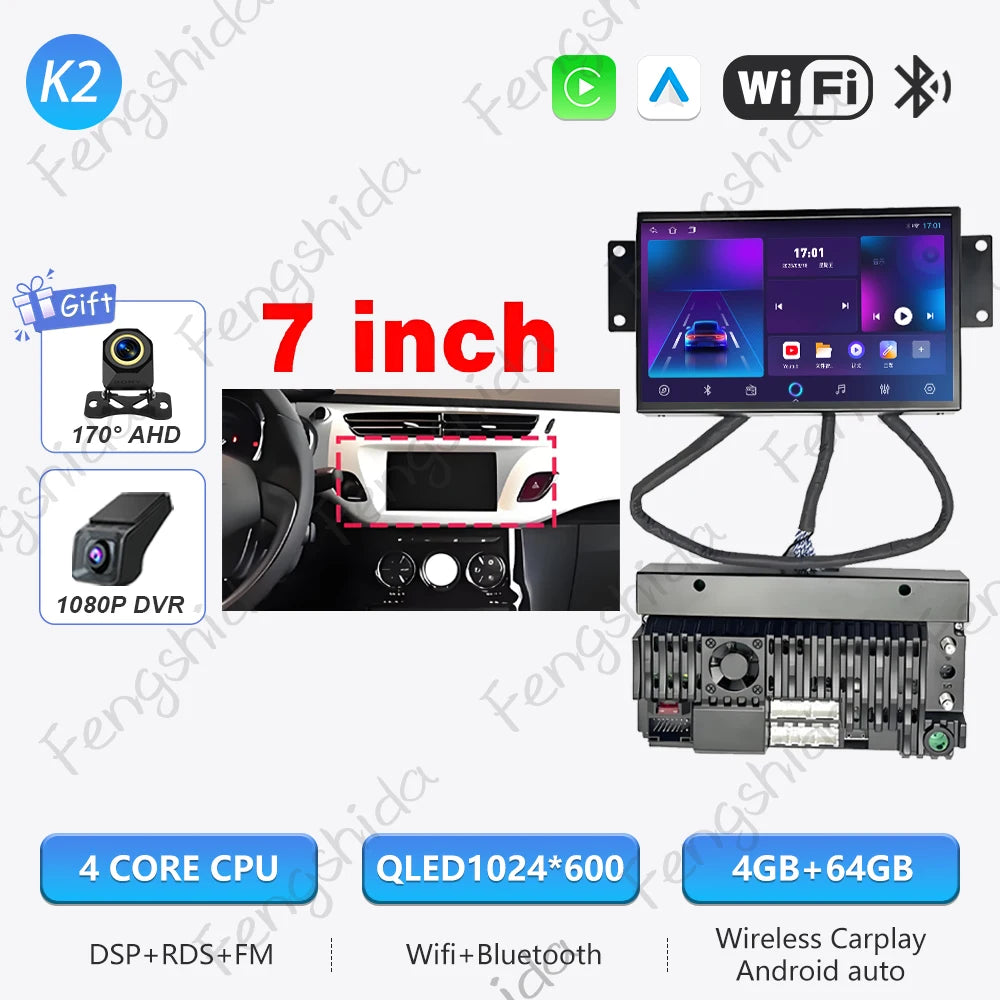 7" Android Car Stereo for Citroen C3 & DS3 (2010–2016) — CarPlay, Android Auto, GPS, WiFi