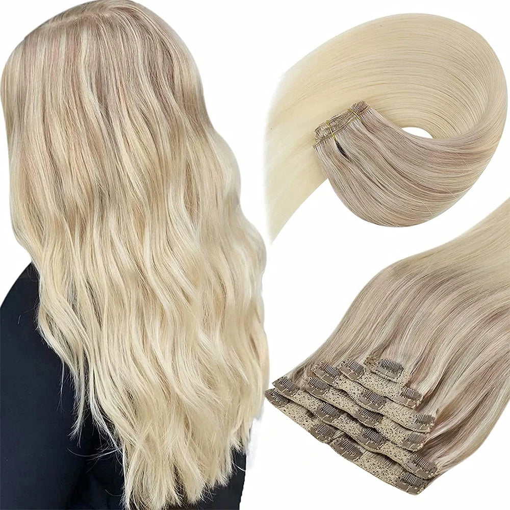 VeSunny Clip in Hair Extension Human Hair Balayage Natural Human Hair Extension Human Hair Clip Extension for Women