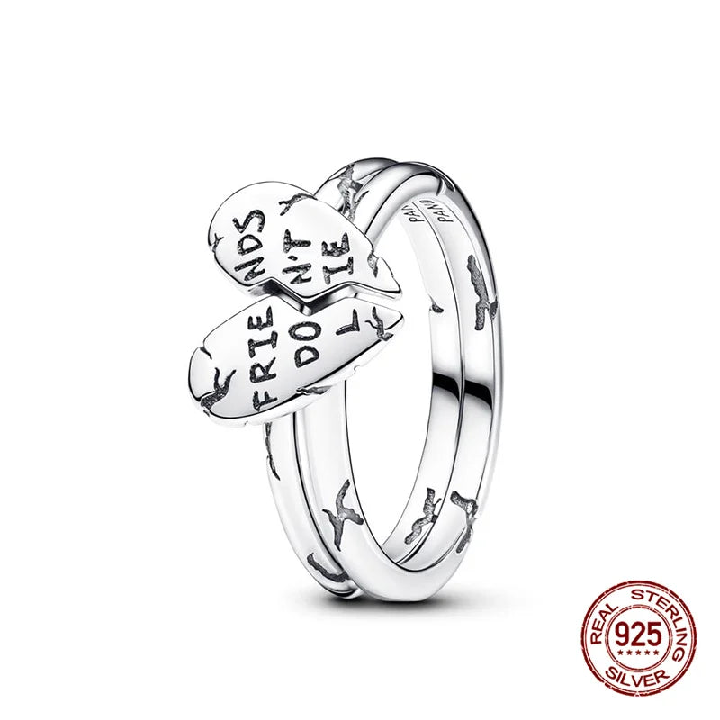 New in 925 Sterling Silver Sun and Moon Love Princess Zircon Oxide Enamel Heart Love Rings Fashion Fine Jewelry For Women Gifts