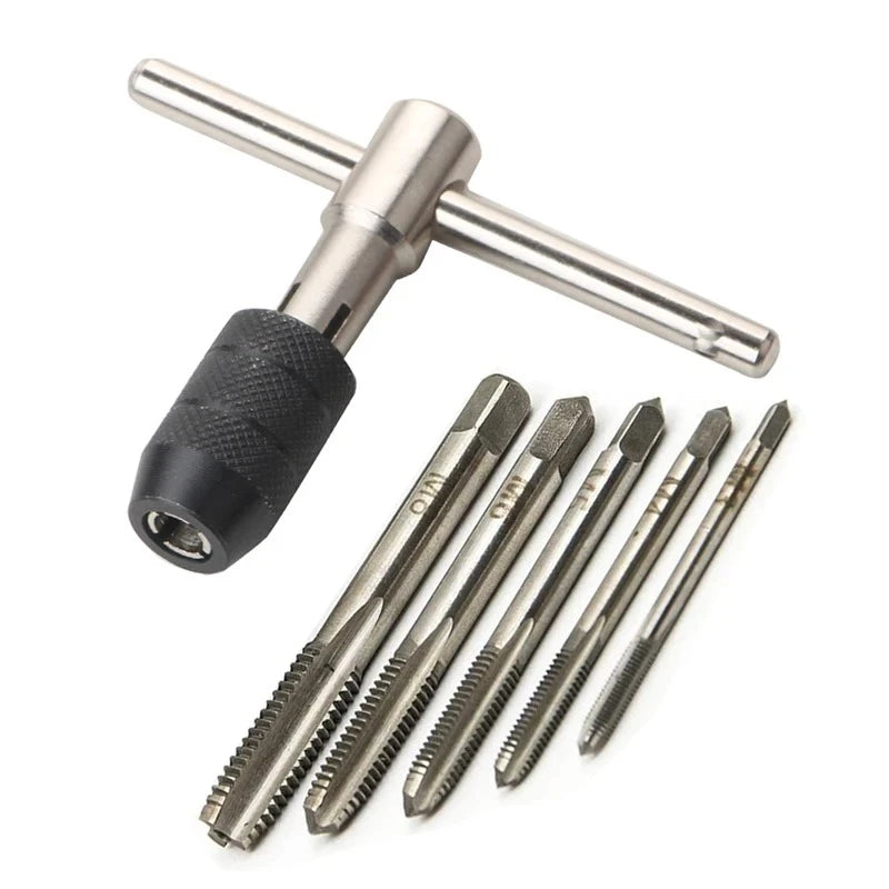 6 in 1 Ratchet T Tap Adjustable Holder Wrench With M3-M8 Screw Machine Hand Tool Thread Metric Plug T-shaped Tapping Tools