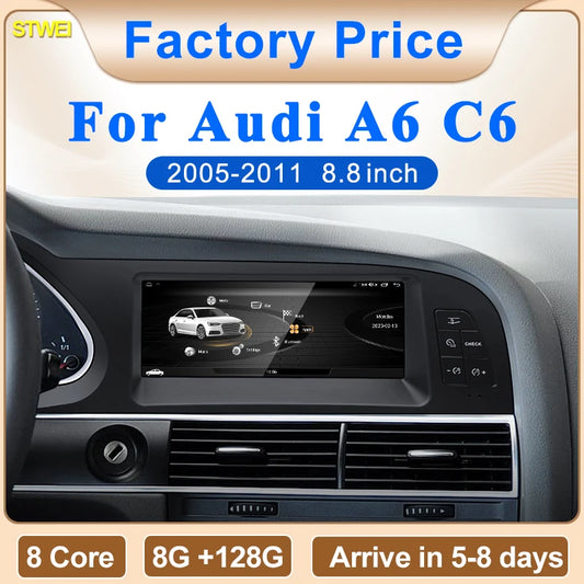 8.8" Wireless CarPlay & Android Auto Display Screen, Compatible with Audi A6 C6 (2005-2011)