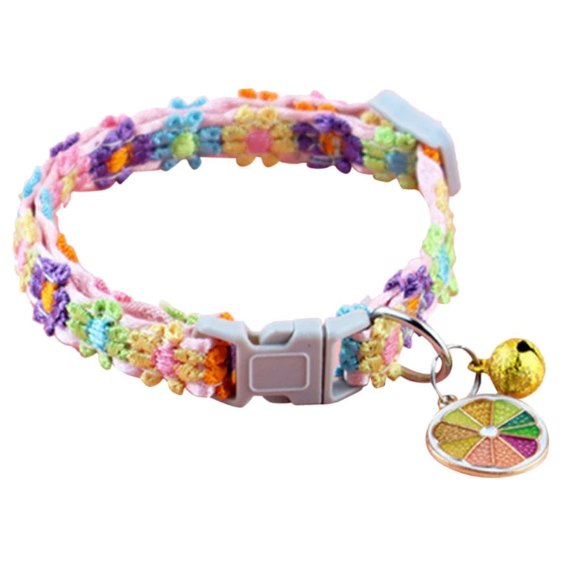 Paw Print Pet Collar with Bell - Adjustable Polyester Strap
