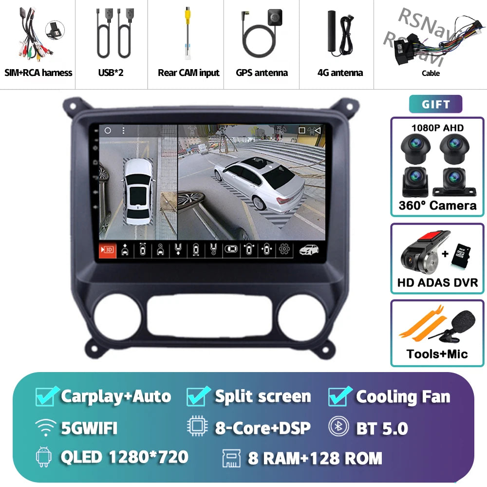 Android 16 Carplay Auto Car Radio Multimedia Player For Chevrolet Silverado 3 GMTK2 2013 - 2019 E53 X5 M5 Wireless BT Snapdragon