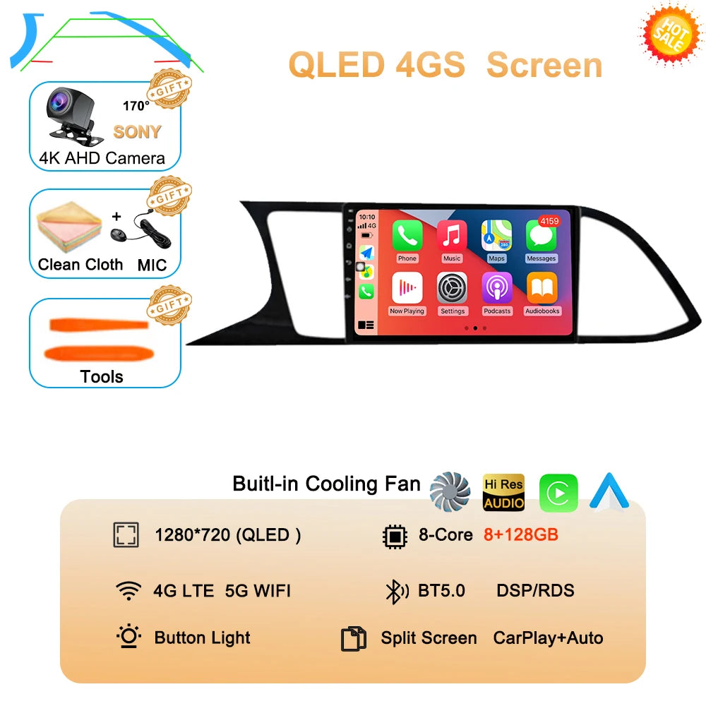 Android Car Stereo for Seat Leon 3 MK3 (2012–2020) — CarPlay, Android Auto, GPS, 4G, 360° Camera Ready