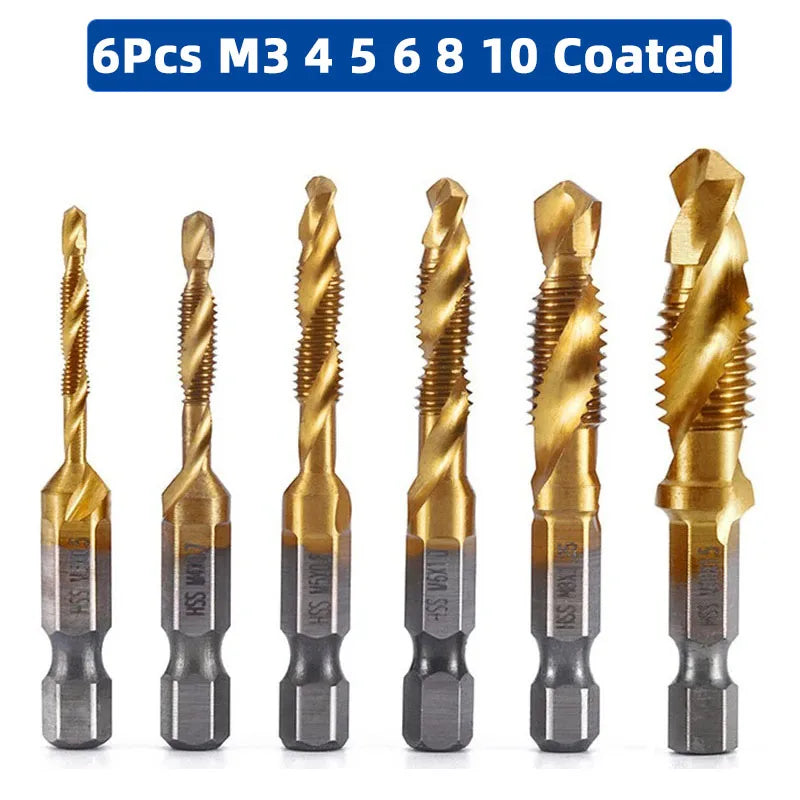 MMAlto HSS Titanium-Coated Metric Tap Set – M3 M4 M5 M6 M8 M10 | Screw Thread Machine Compound Tap | Individual & 6-Piece Sets