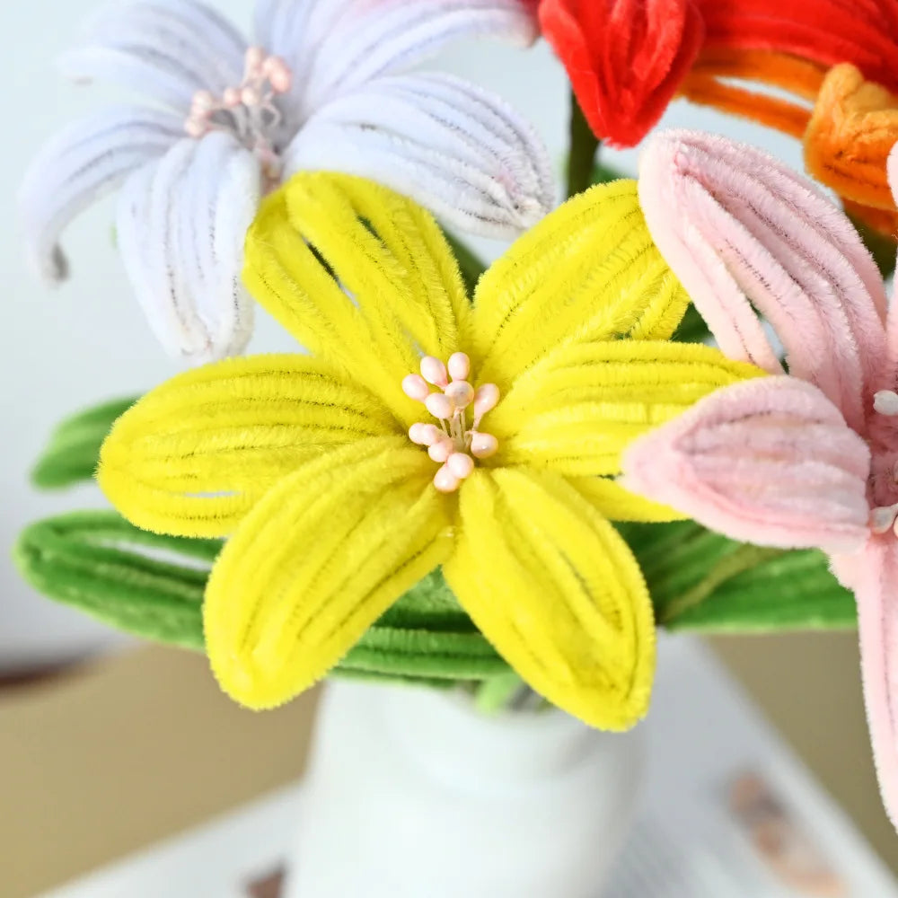 5Pcs Lily DIY Flower Calla Chenille Stems Fluffy Wire Pipe Cleaners Twist Stick Children Educational Toys Creative Handcraft