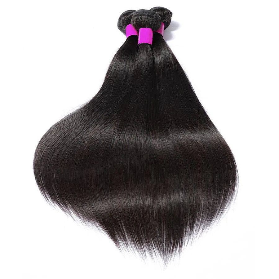 Silky Straight Bundles Human Hair Remy Brazilian Hair Extensions 1/3/4 PCS Natural Black Hair Weave Bundles 14-30 Inches