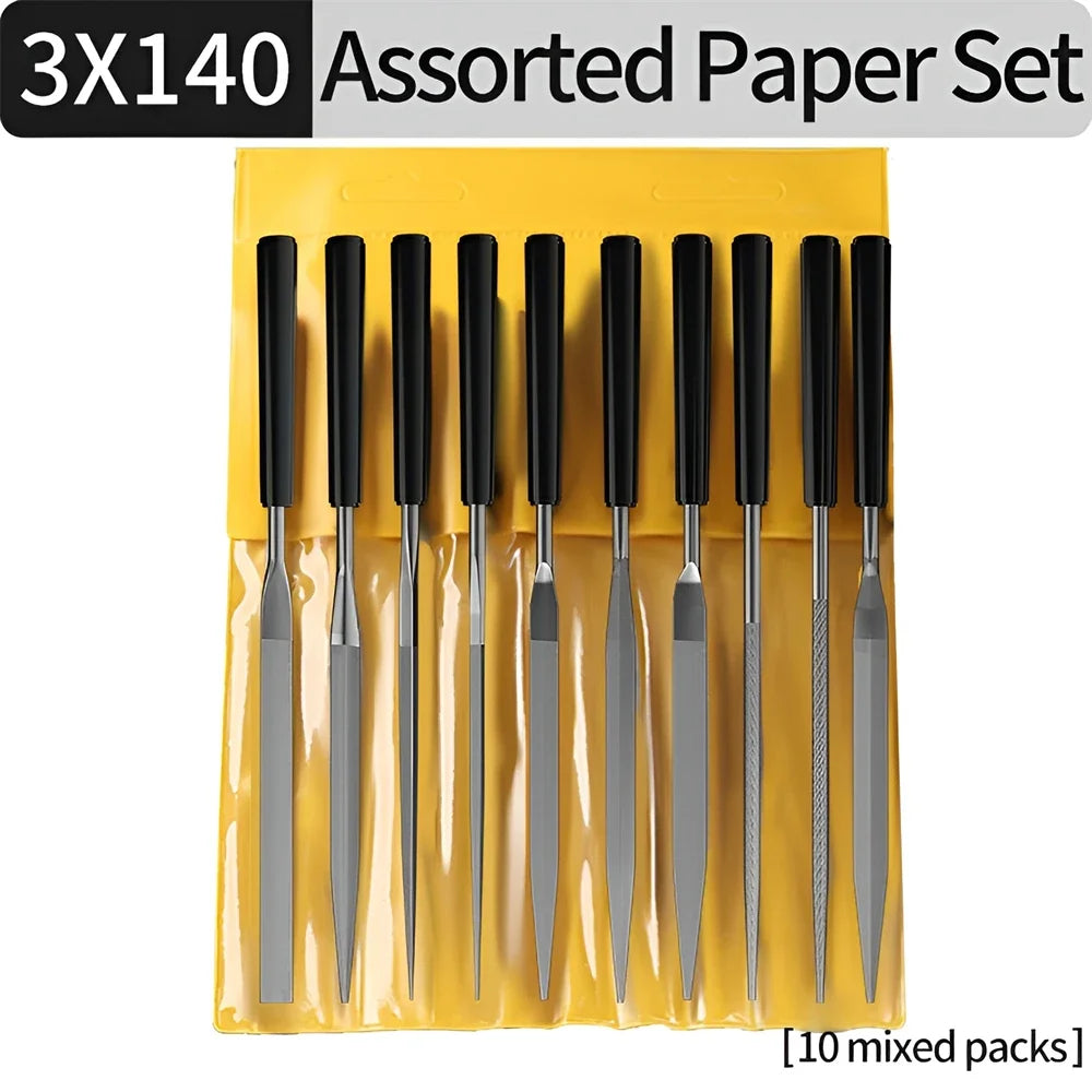 10 Pieces of Mixed Small File Set Plastic Handle Shaping Triangular Polishing Metal Steel File Flat File Hand Tools Files Set