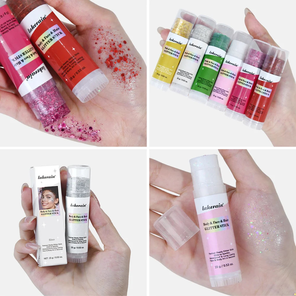Body Shimmer Stick Glitter Glow Waterproof Long Lasting Non Sticky Smooth Rich & Dazzling Glitters Body For Festival Party Makeu