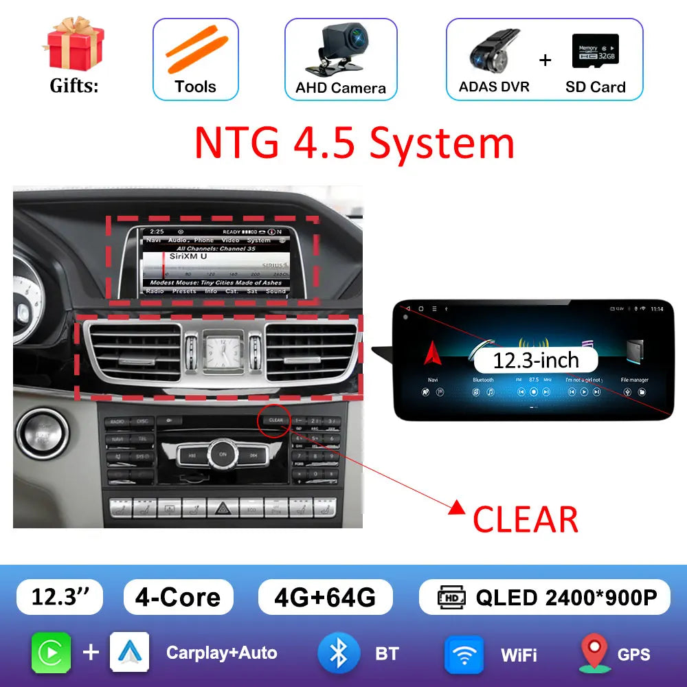 Android Car Stereo for Mercedes-Benz E-Class W212 (2009–2016) — CarPlay, QLED Screen, 4G, GPS