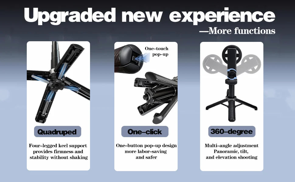 Magnetic Pocket Selfie Stick, 4 in 1 Magnetic Selfie Stick Tripod Stand for iPhone, 360° Rotation Extendable Detachable Tripod