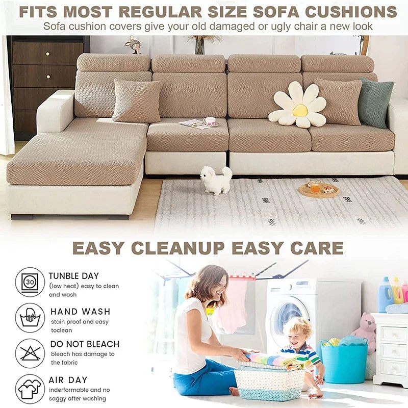 Jacquard Sofa Cushion Cover Protector Solid Color Stretch Removable Sofa Seat Slipcover for Bedroom Office Living Room Home
