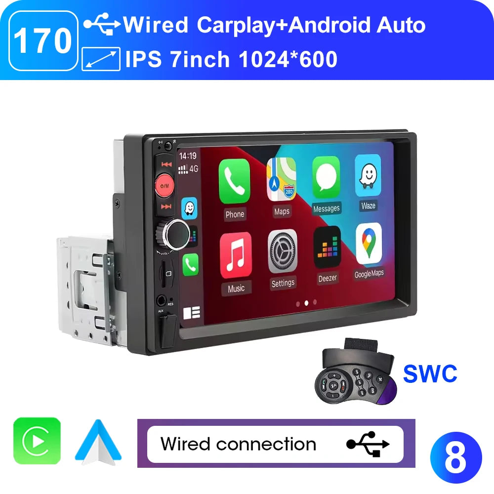6.9" 1 DIN Universal IPS Car Stereo with Apple CarPlay & Android Auto