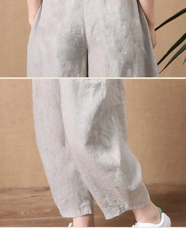 Loose Wide Leg Cotton Linen Pants High Waist Nine Points Women's plus Size Summer New Sle Casual Trousers Versatile Loose Fit