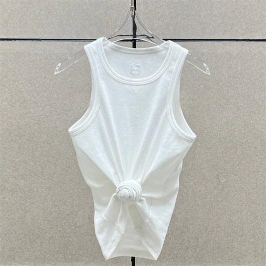 Women t-shirts New twisted flower knotted sleeveless top for summer 2026 Elastic slim pure cotton women's vest corset crop top