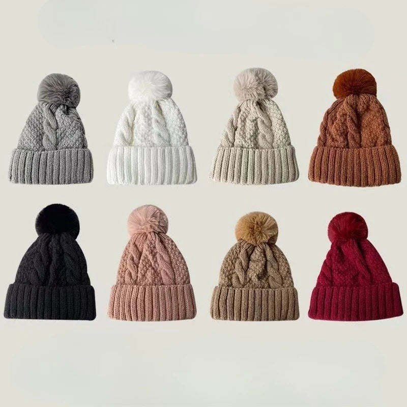 Women's Cable Knit Pom Pom Beanie with Ear Flaps - Winter Hat