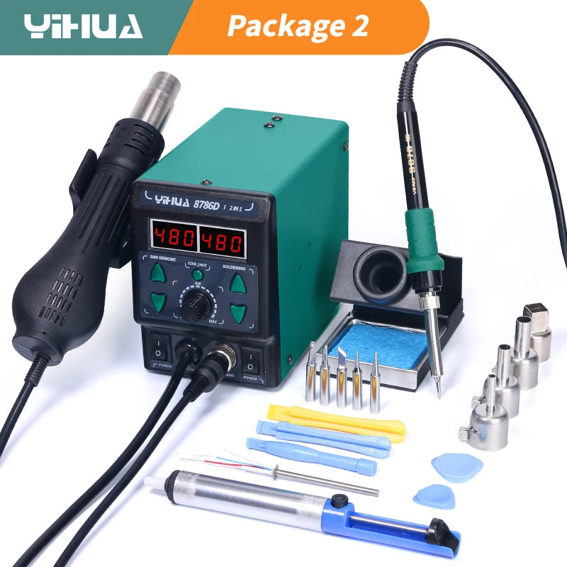 MMAlto YIHUA 8786D / 8786D-I / 938BD-II Soldering Iron & Hot Air Rework Station – Digital SMD BGA Phone PCB Repair Welding Tool | 110V-240V