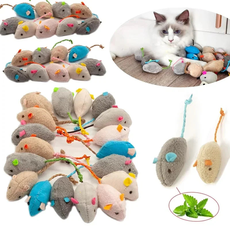 Catnip Faux Fur Mice Cat Toys with Rattle - 5 Pack