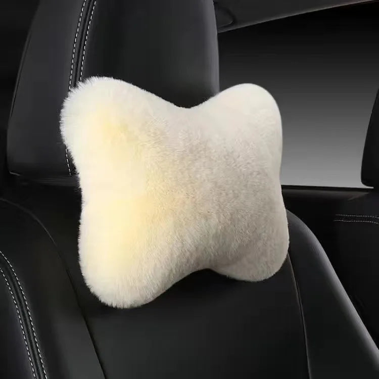 1pc Car Headrest Lumbar Pillow - Soft Imitation Rabbit Plush Comfort Cushion for All Seasons, Ergonomic Driver Support Headrest